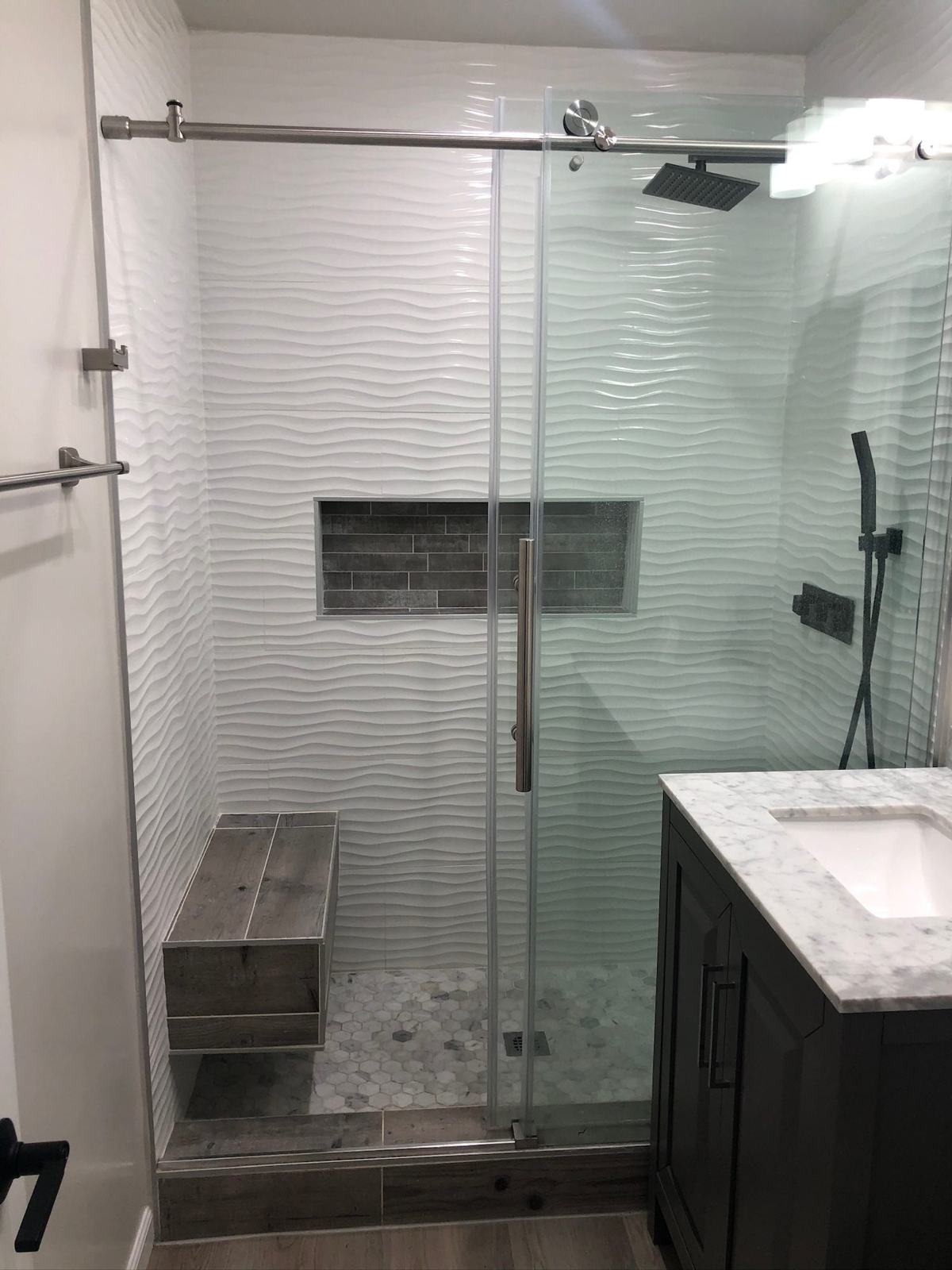 Walk-in shower with bench